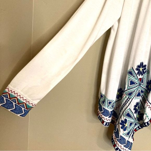 Johnny Was Floral Embroidered Open Draped Waterfall Knit Cardigan White Size M - Picture 6 of 11